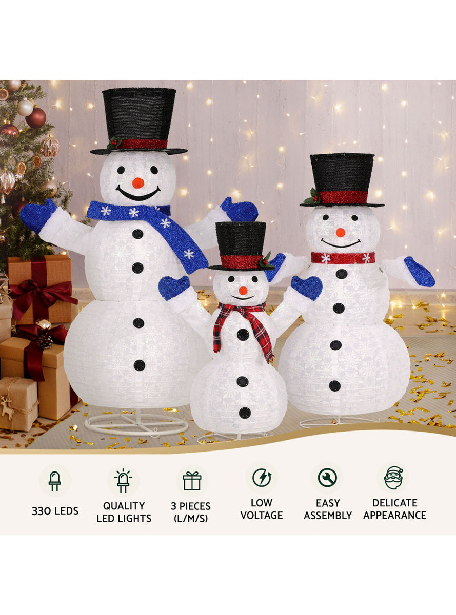 330 LED Fairy Light 3 Piece Snowman Christmas Decorations - Details Image