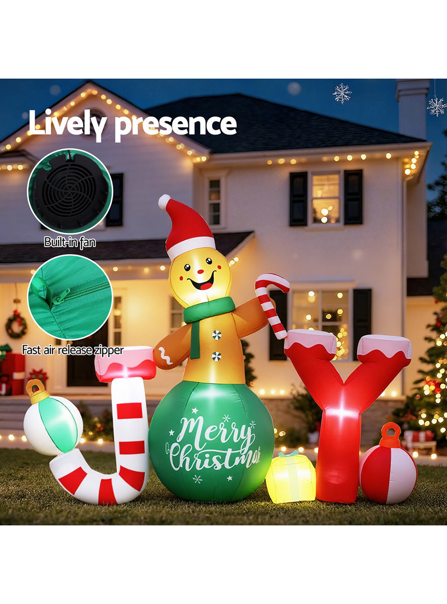 Jingle Jollys Light Up Inflatable Gingerbread Man Outdoor Christmas Decoration 3m - Details Image 2