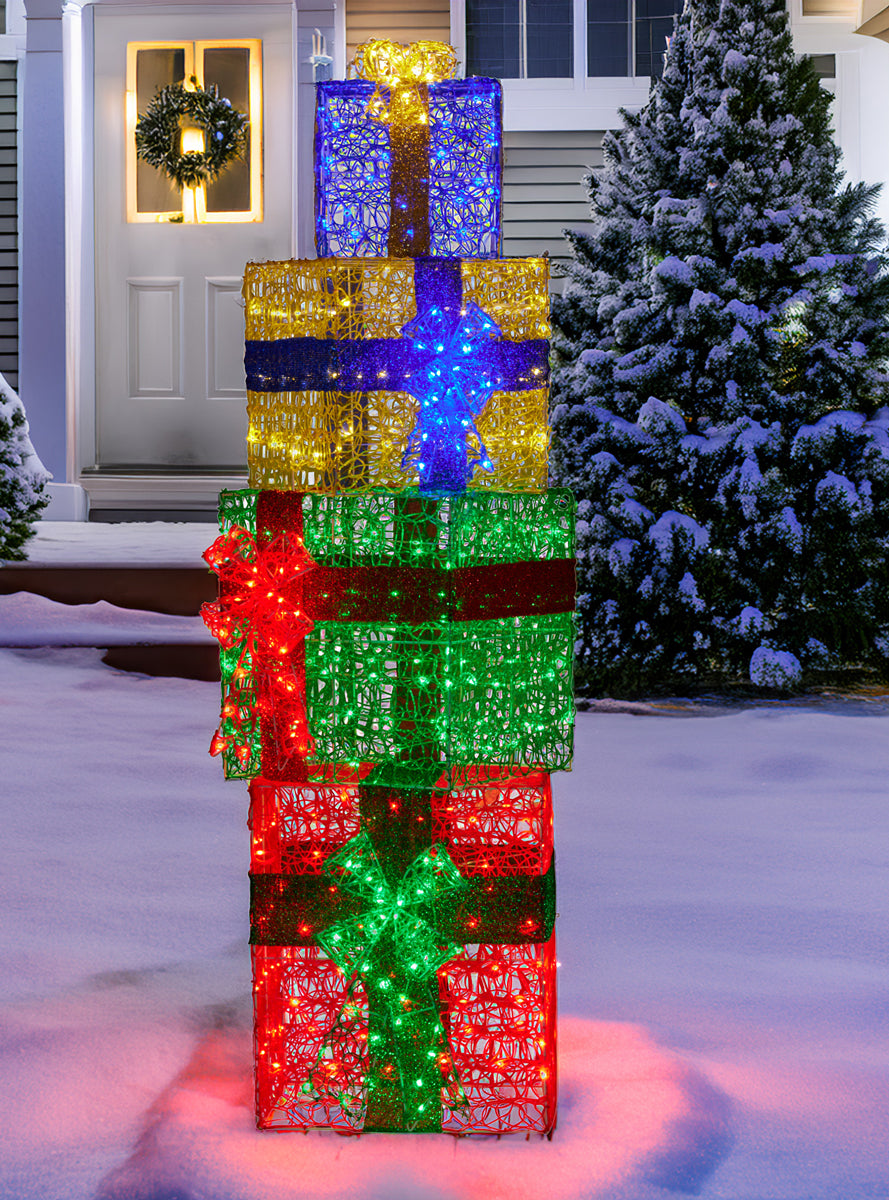 Light Up Present Stack Christmas Decoration 4 Piece 190cm - Alternate Image 1