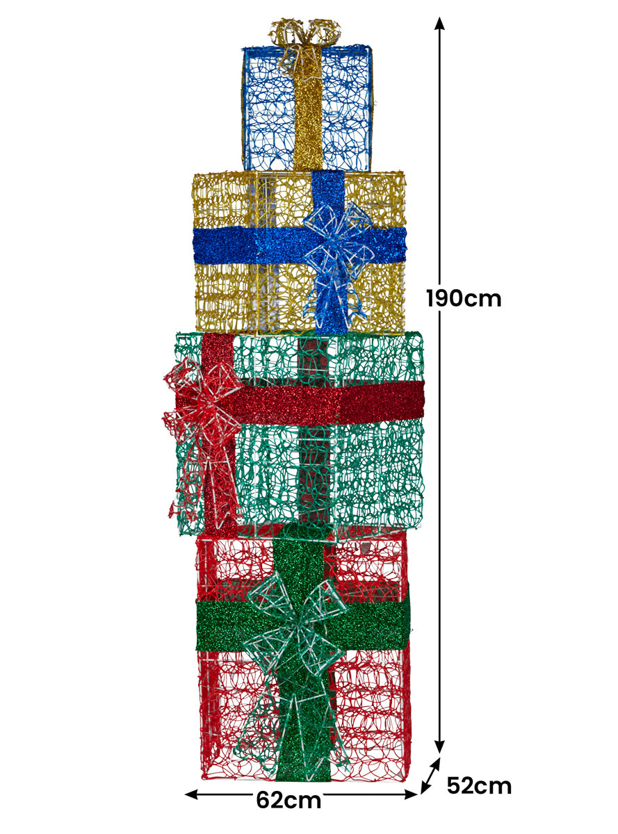 Light Up Present Stack Christmas Decoration 4 Piece 190cm - Dimensions Image 1