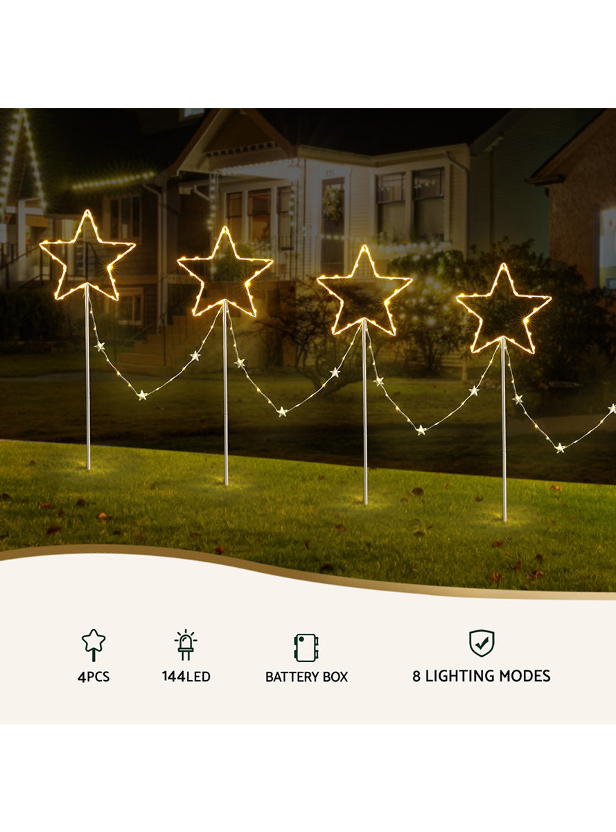 4 Piece Warm White Star Shape Path Lights Christmas Decoration - Info Image 1