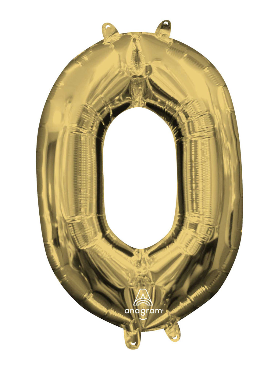 40cm Air Fill White Gold Foil Number 0 Balloon - Main Image