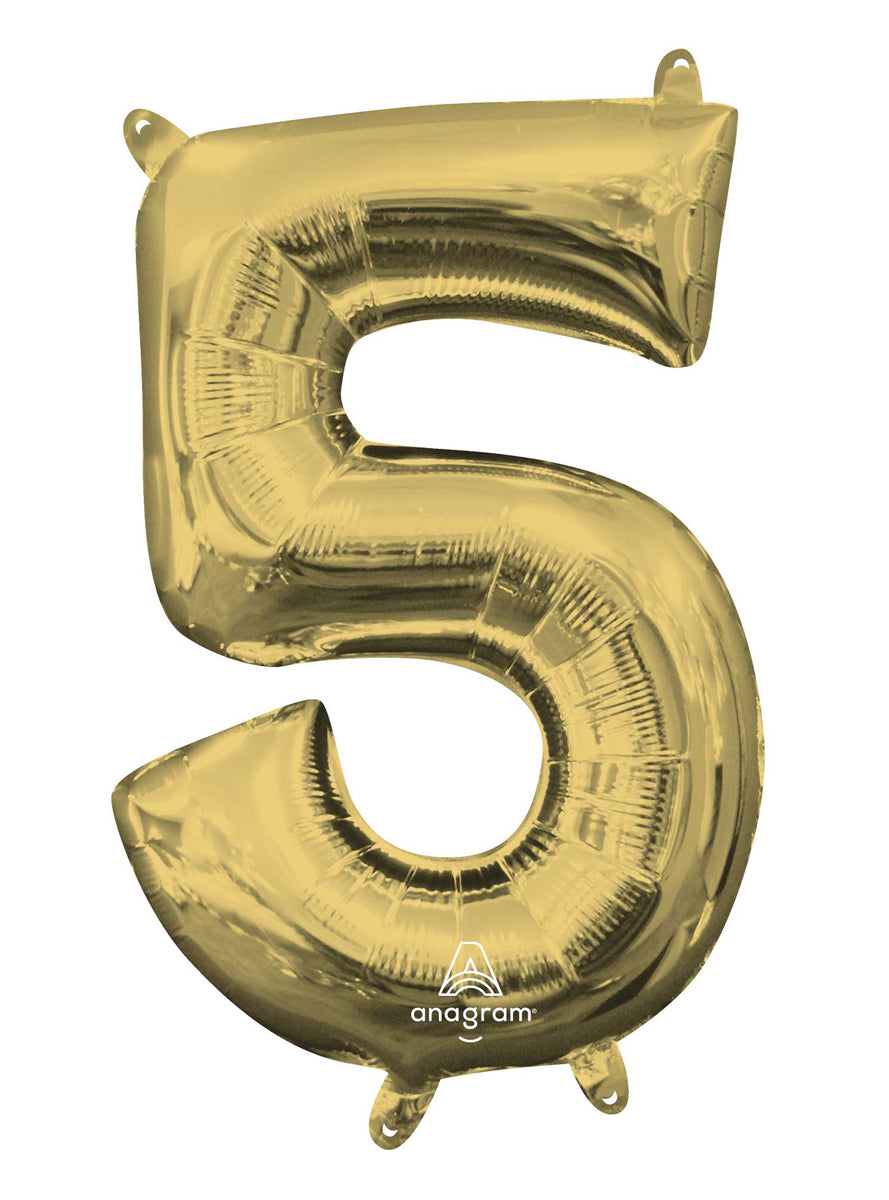 40cm Air Fill White Gold Foil Number 5 Balloon - Main Image