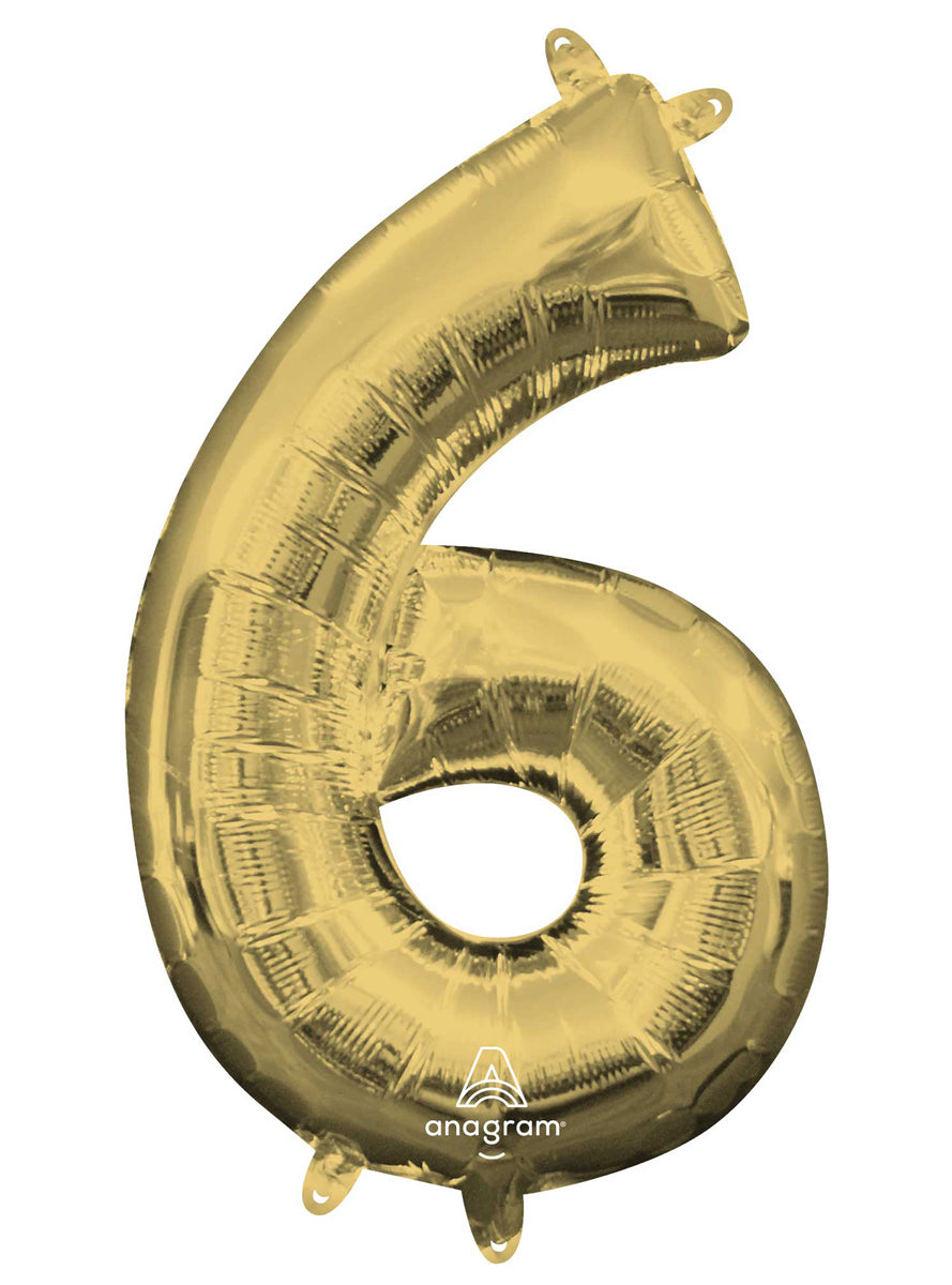 40cm Air Fill White Gold Foil Number 6 Balloon - Main Image