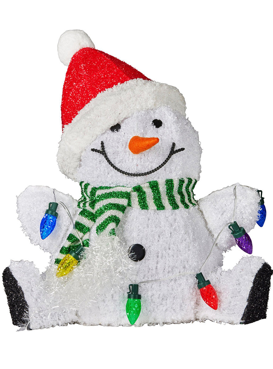 Light Up Christabelle Sitting Snowman Christmas Decoration 40cm - Alternate Image