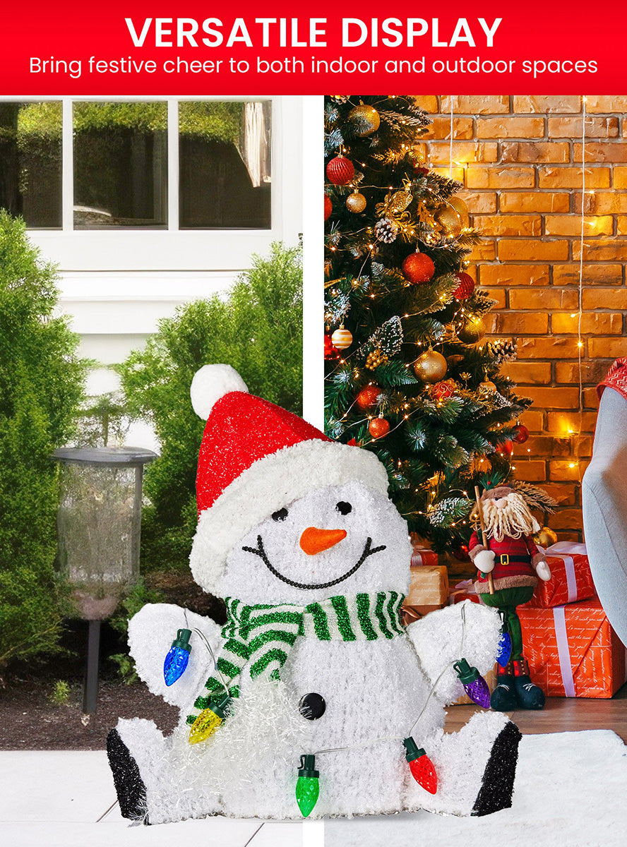 Light Up Christabelle Sitting Snowman Christmas Decoration 40cm - Display Details Image