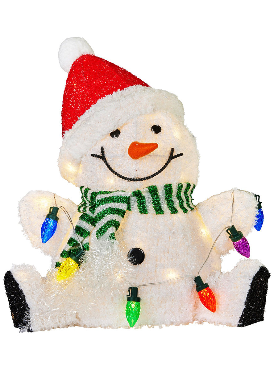 Light Up Christabelle Sitting Snowman Christmas Decoration 40cm - Main Image