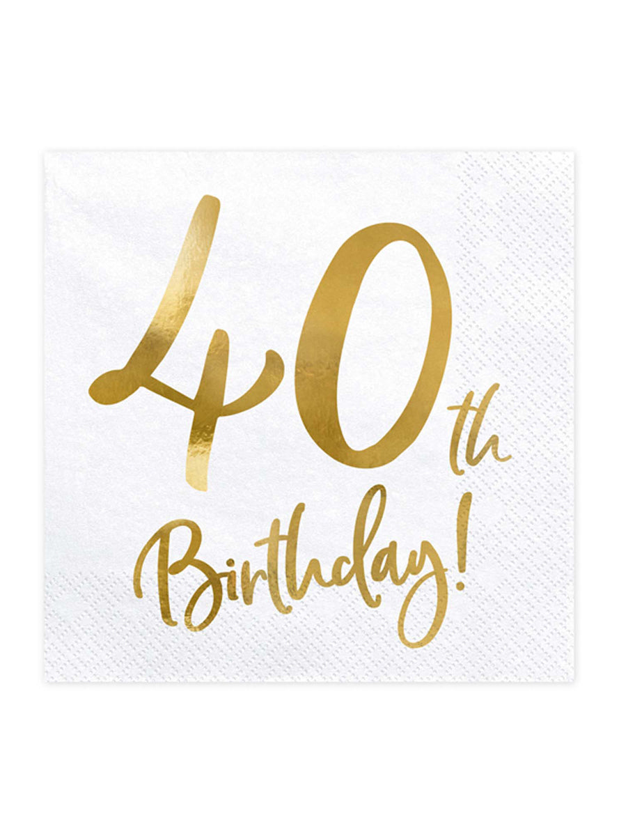 40th Birthday 20 Pack Gold Foil Lunch Napkins — Main Image