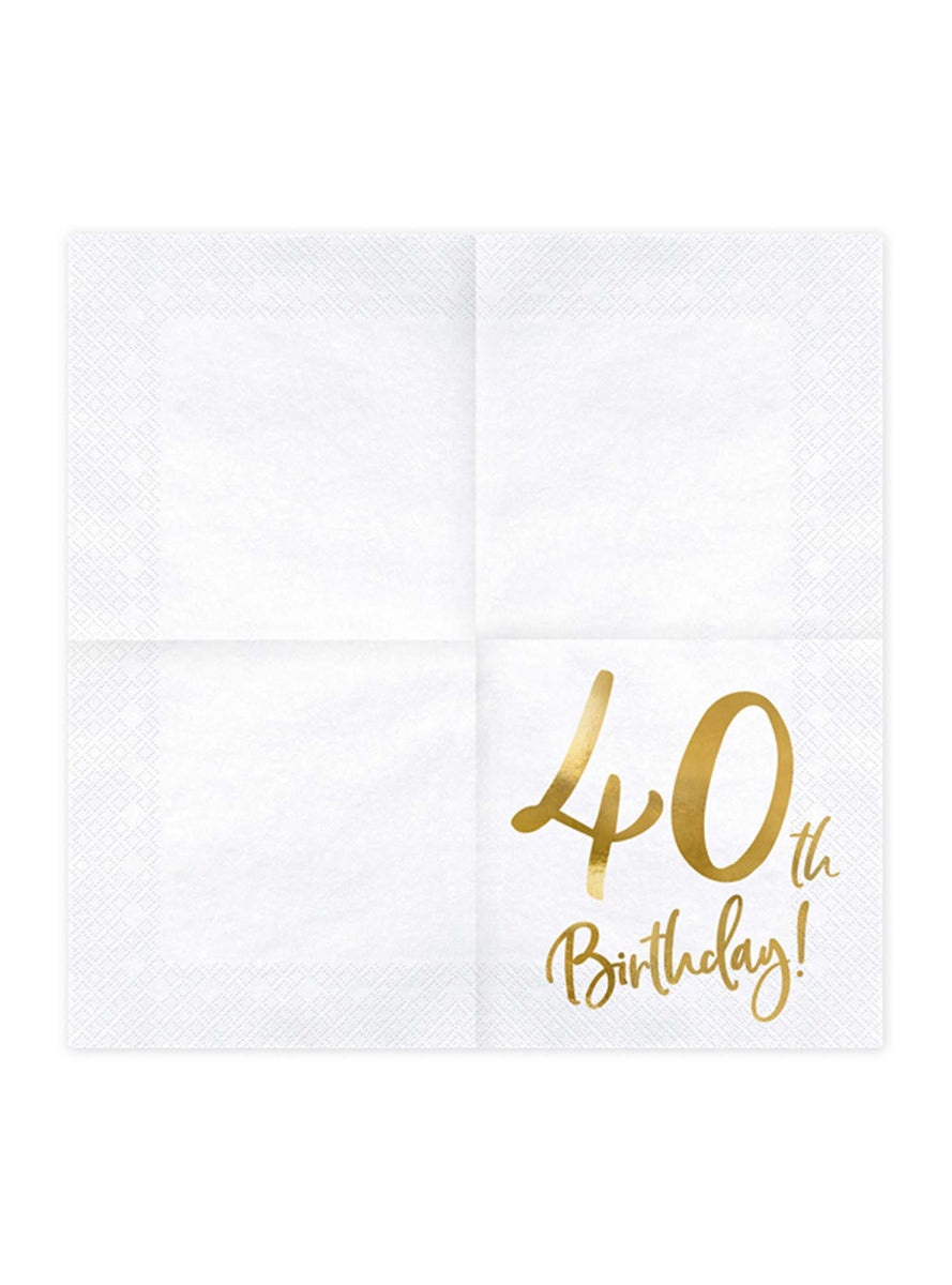40th Birthday 20 Pack Gold Foil Lunch Napkins — Unfolded Image