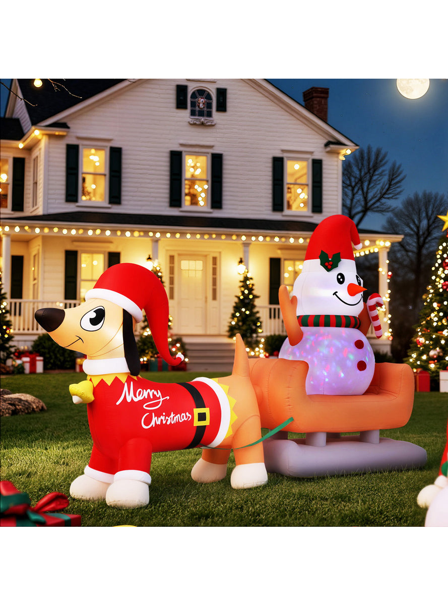 Jingle Jollys Light Up Inflatable Snowman Dog Outdoor Christmas Decoration 420cm - Lifestyle Image