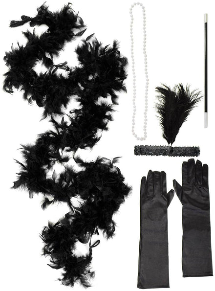 Image of 20s Gatsby Flapper Black 5 Piece Accessory Set
