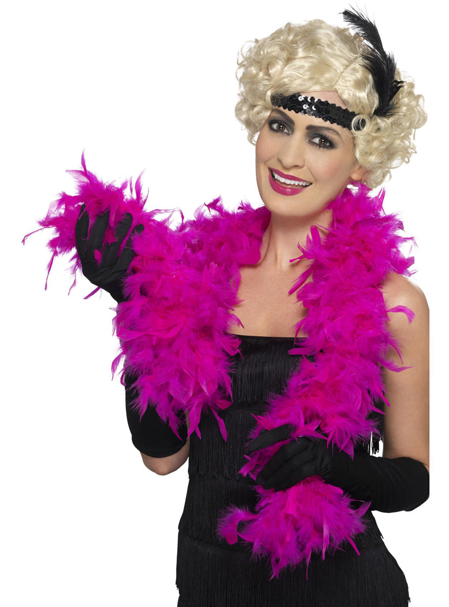 Fuchsia Pink 50 Gram 1920s Feather Boa Costume Accessory - Main Image