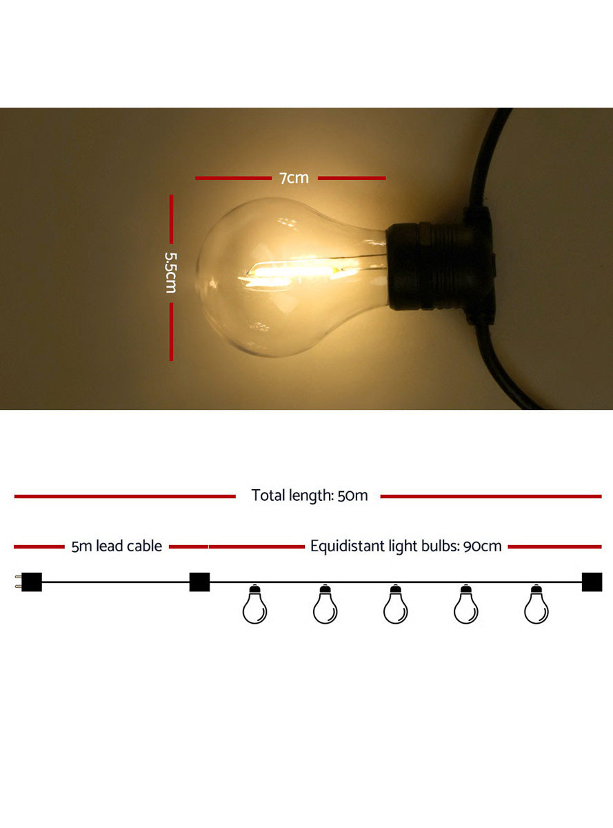 Festoon String Lights Outdoor Party Decoration 50 Metre - Dimensions Image