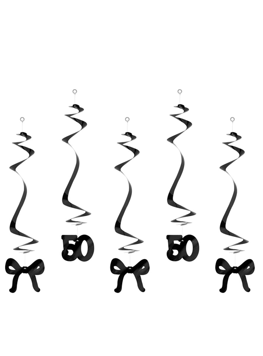 50th Birthday 5 Pack 50cm Black Swirls With Bows — Main Image