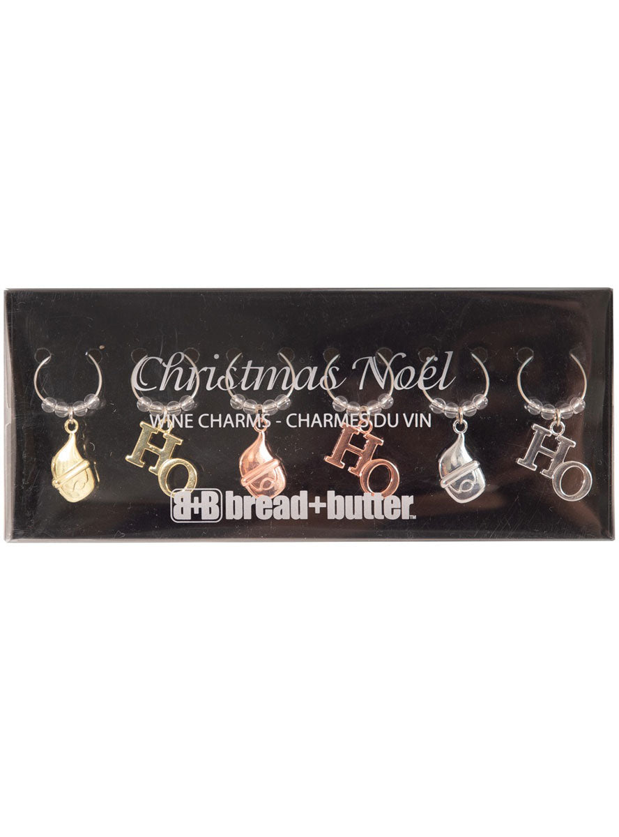 Assorted Metal Colours Ho Ho Ho And Santa Wine Glass Charms 6 Pack
