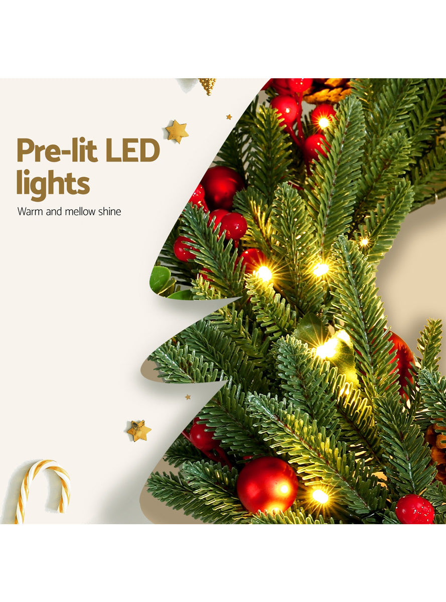 Light Up Berries and Pine Cone Christmas Wreath Decoration 60cm - Information Image 2