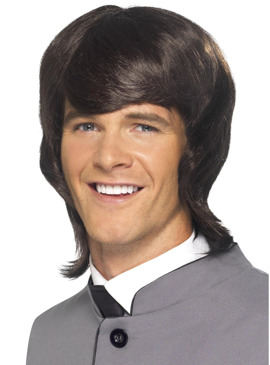 Mens Short Brown 1960s Mod Costume Wig - Main Image