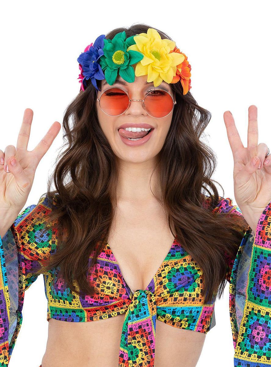 Womens Rainbow 1970s Costume Flower Crown - Main Image