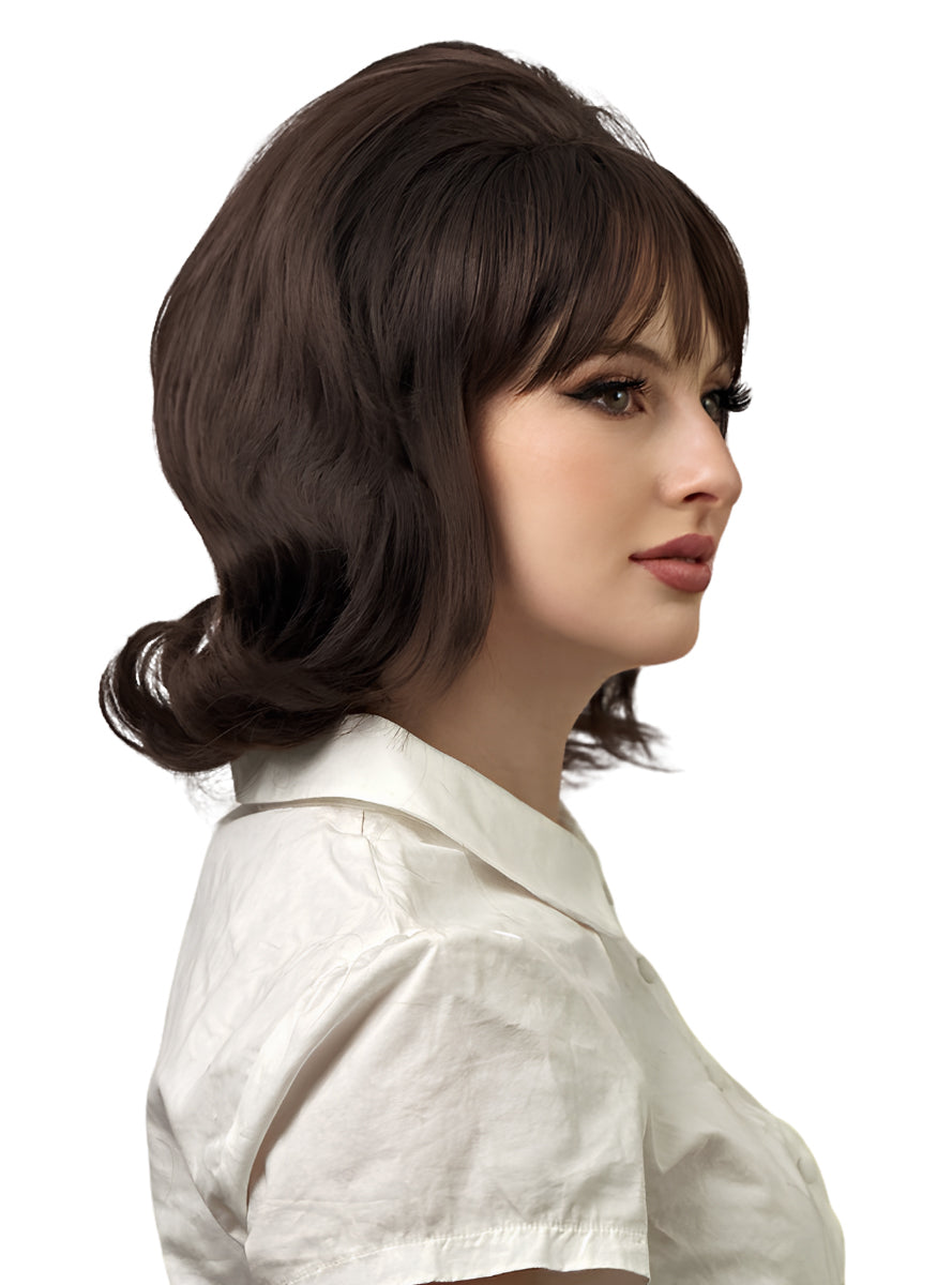 60s Hairspray Womens Brown Flicked Costume Wig - Back Image