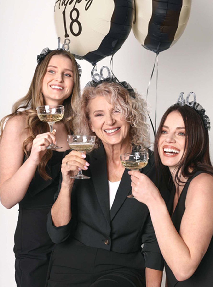 60th Birthday Black Headband With Pearls And Ruffles — Lifestyle Image 2