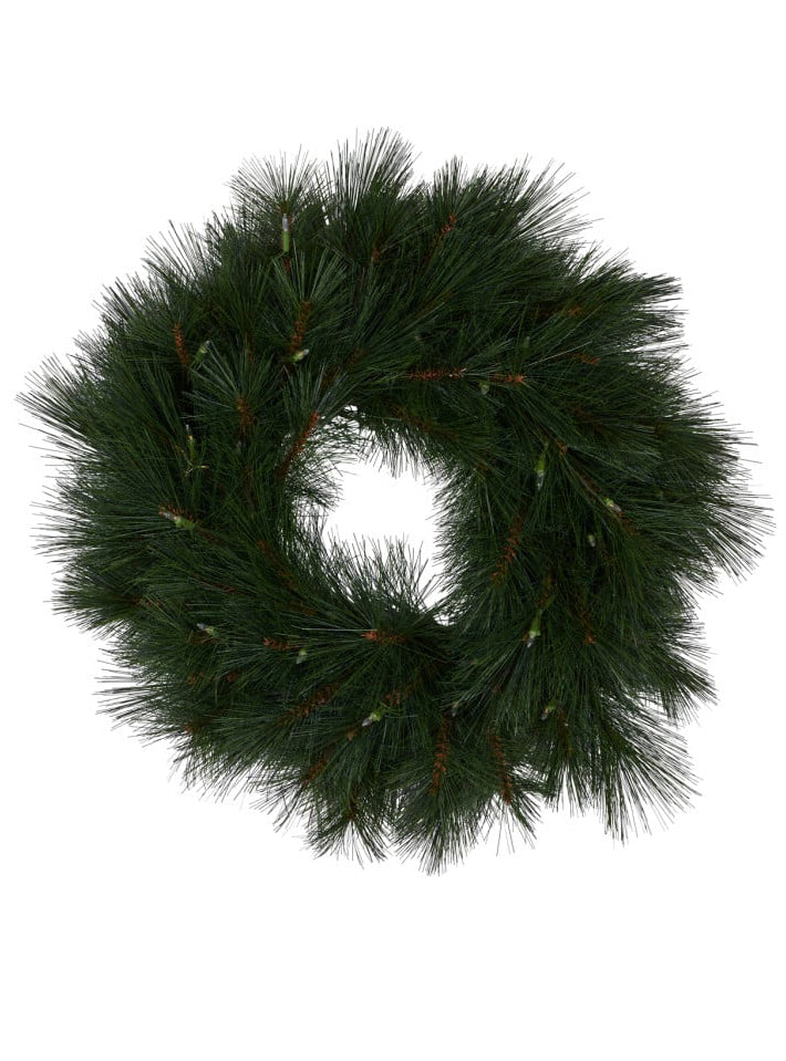 Long Pine Needle Prelit Christmas Wreath Decoration 61cm - Unlit Image
