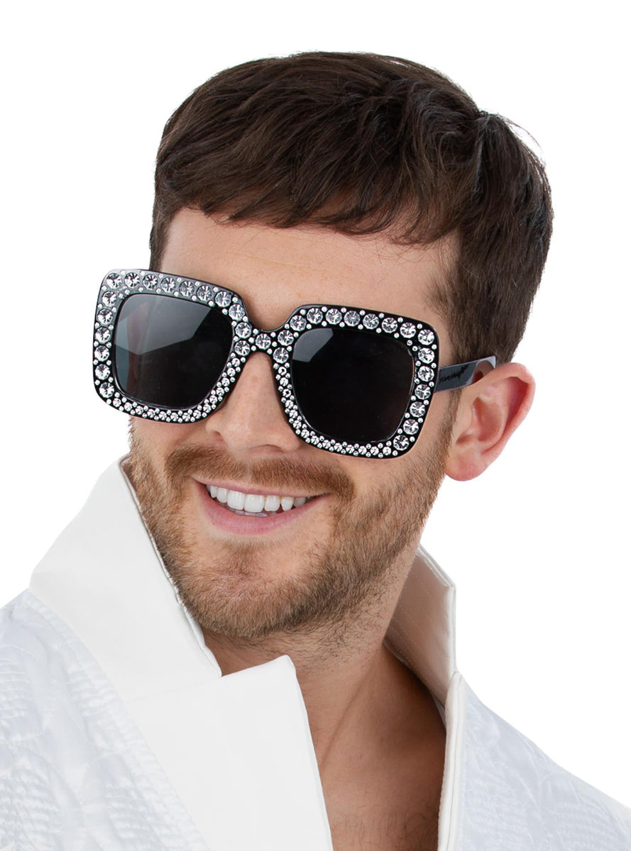 Adults Jeweled 70s Disco Costume Sunglasses - Main Image