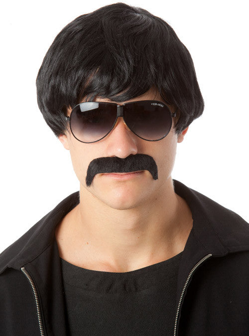 60s Beatles Mens Short Black Costume Wig with Glasses - Main Image