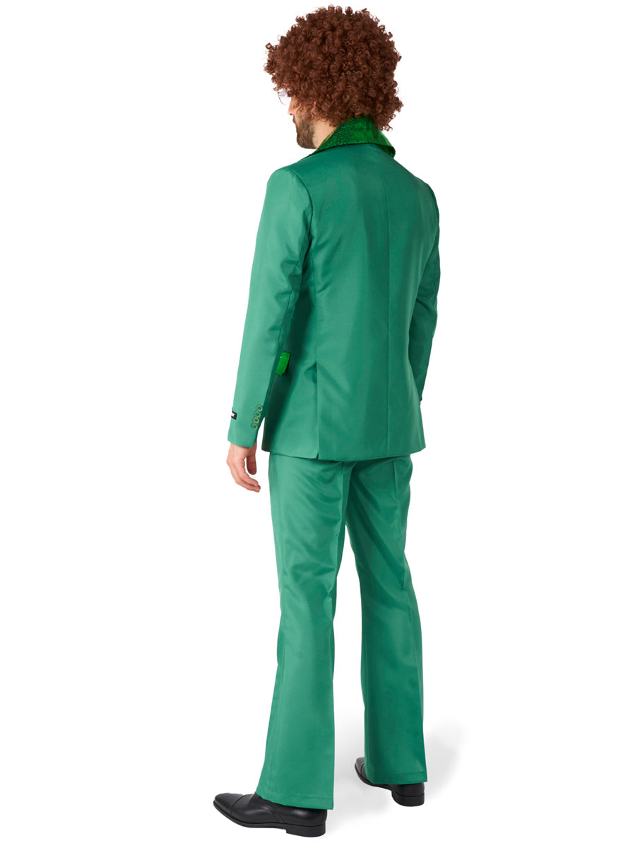 70s Disco Mens Green Flared Costume Suit - Back Image