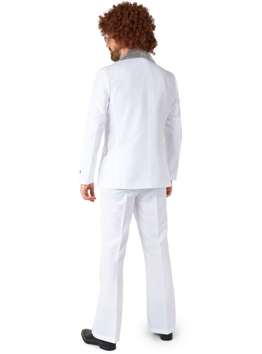 70s Disco Mens White Flared Costume Suit - Back Image