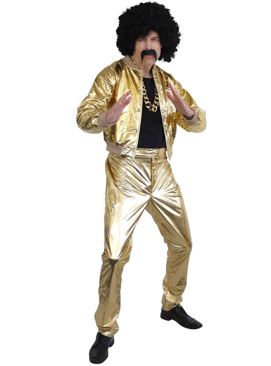 Mens Metallic Gold Disco Suit Costume - Main Image