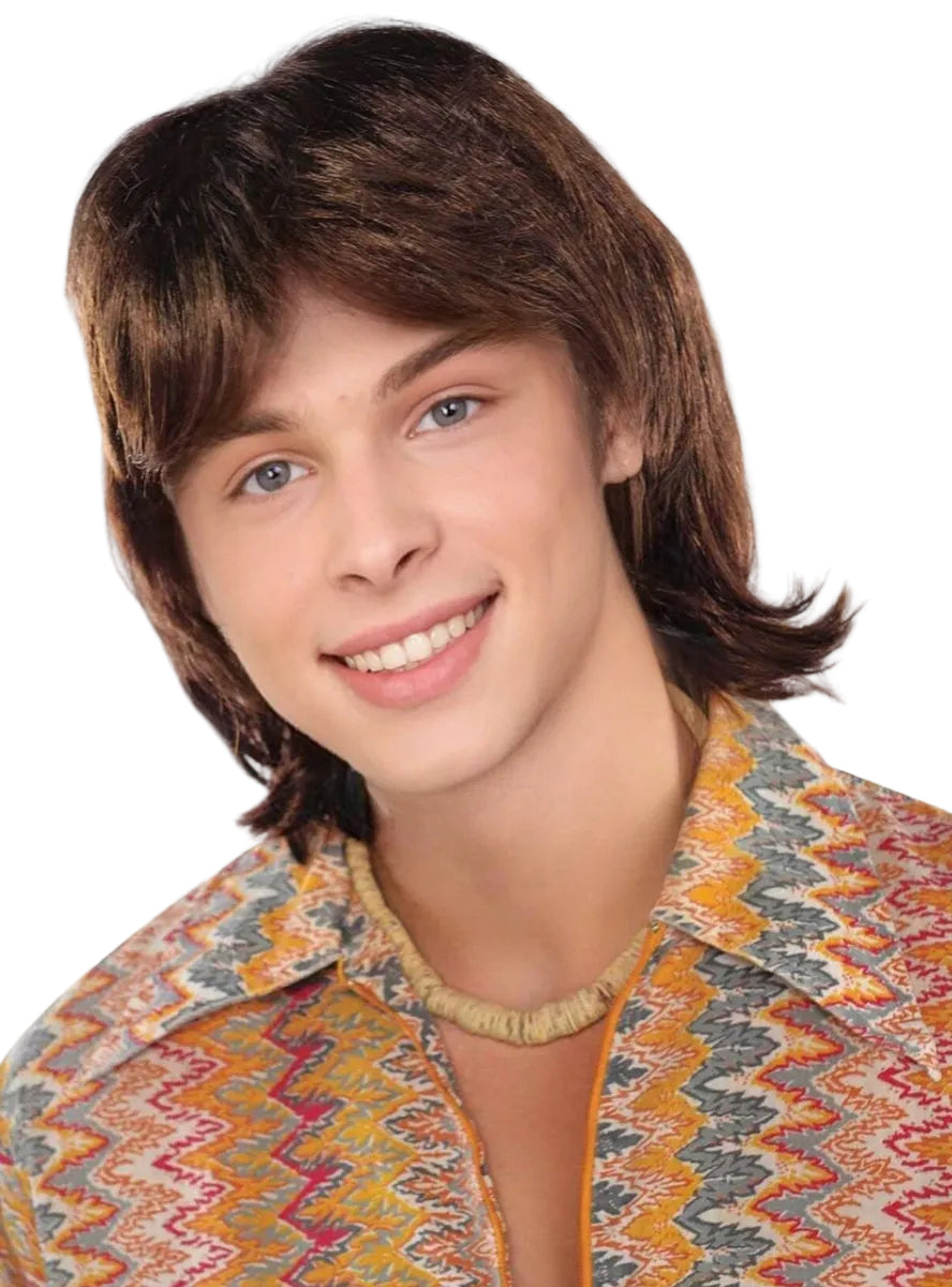70s Heartthrob Mens Wavy Brown Costume Wig - Main Image