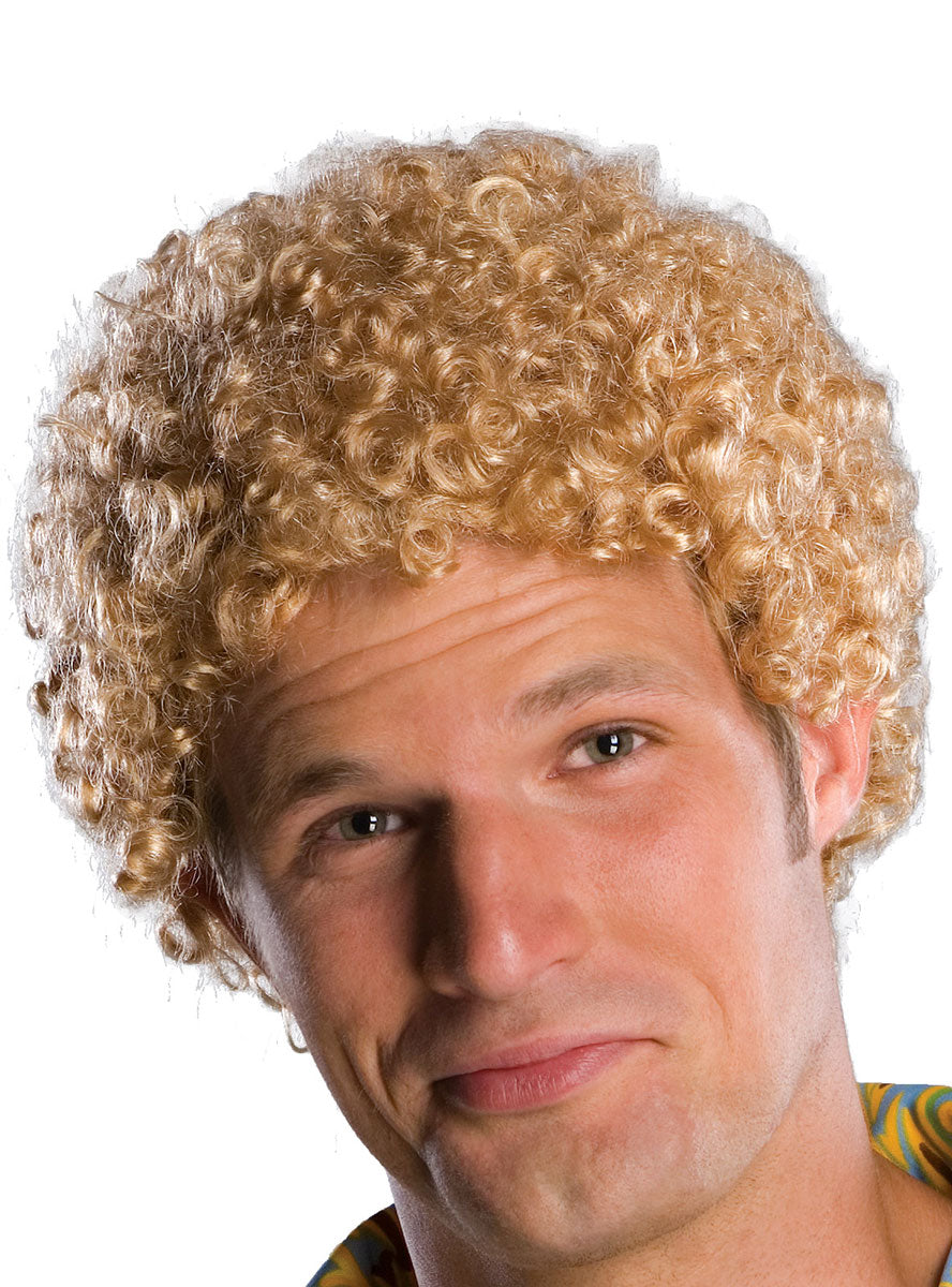 70S Mens Blonde Tight Curls Afro Costume Wig - Close Image
