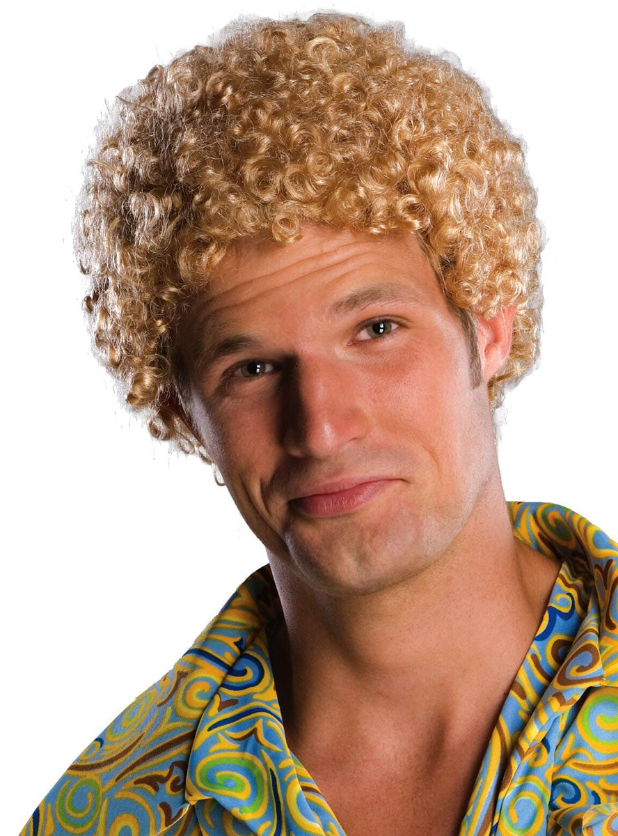 70S Mens Blonde Tight Curls Afro Costume Wig - Main Image