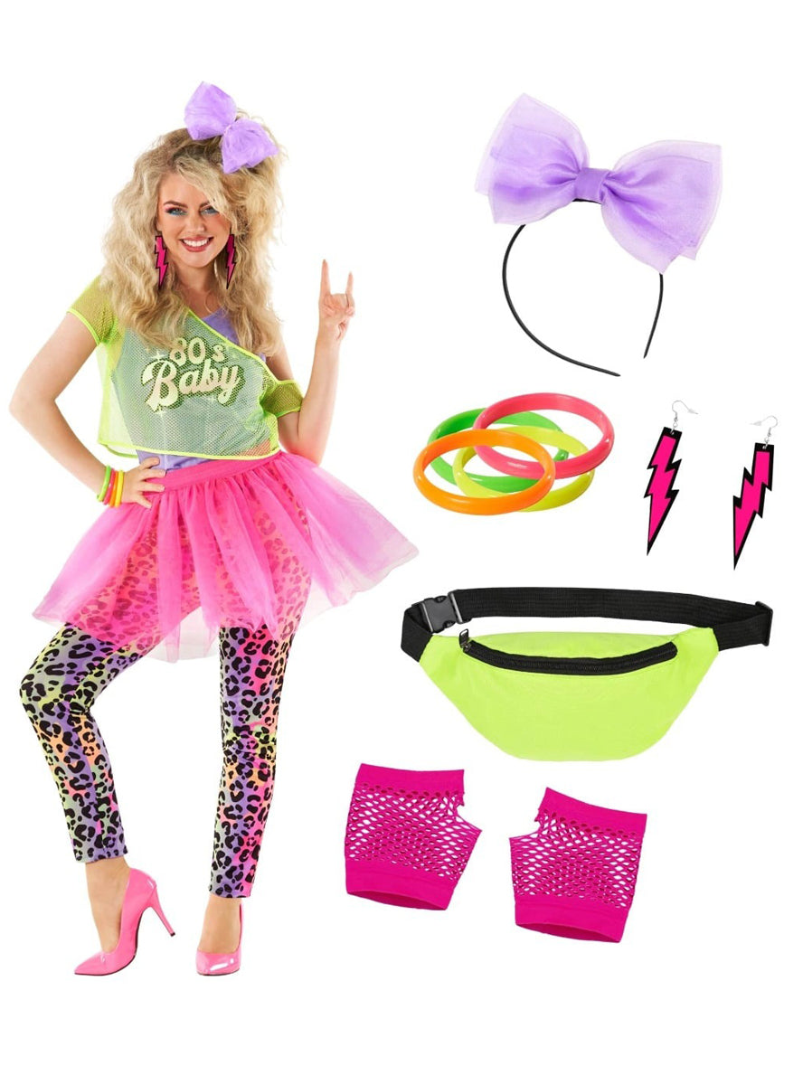 80s Baby Plus Size Womens Neon Tutu Costume - Details Image