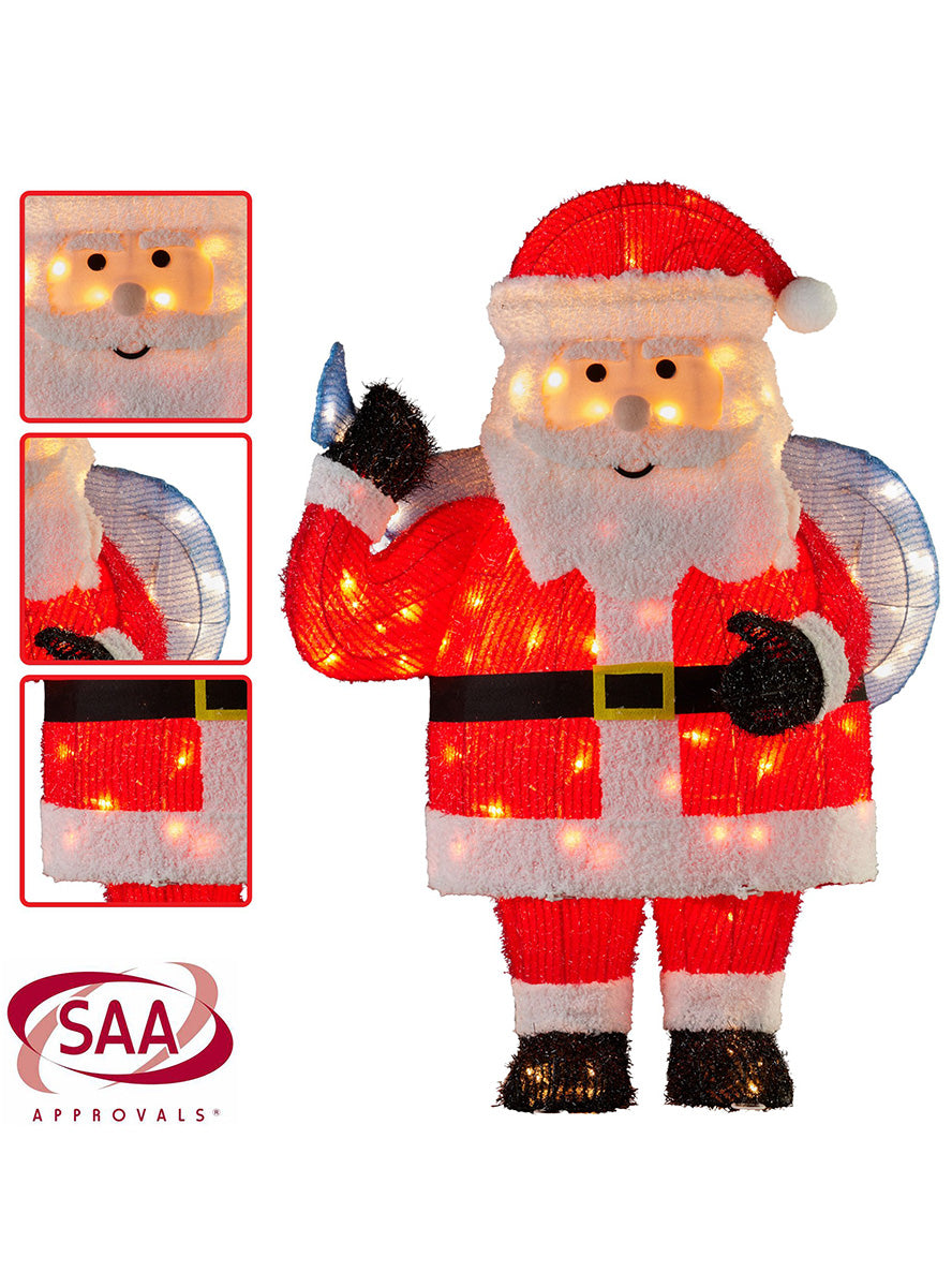 Light Up Christabelle Santa Claus Christmas Decoration 81cm - Close Details Image