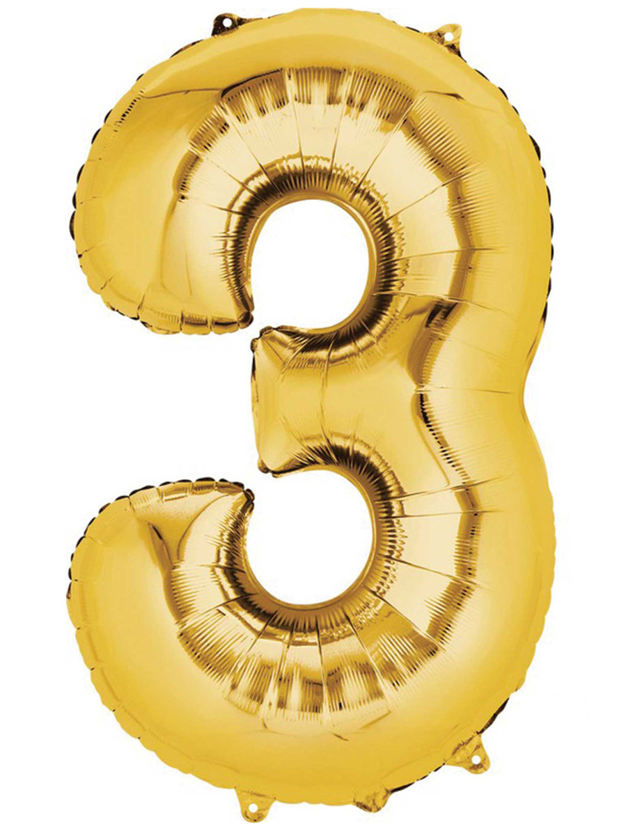 86cm Gold Supershape Number 3 Foil Balloon - Main Image