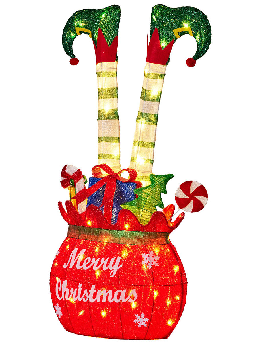 Light Up LED Christabelle Upside Down Elf Christmas Decoration 86cm - Side Image