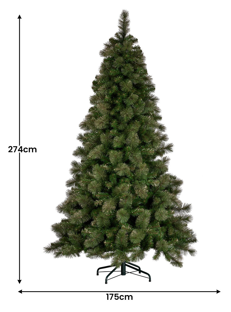 Gold Glittered Prelit Christmas Tree 9 Foot - Dimensions Image 1