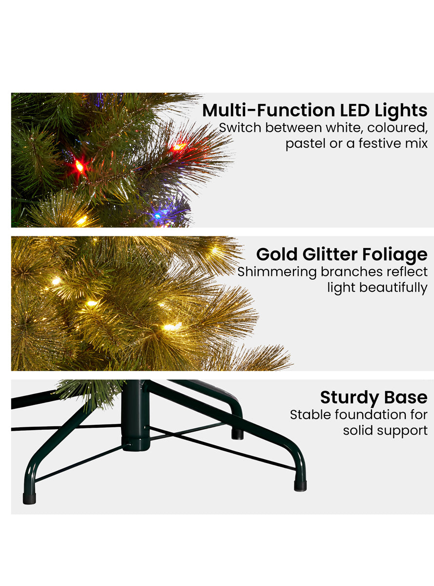 Gold Glittered Prelit Christmas Tree 9 Foot - Info Image 2
