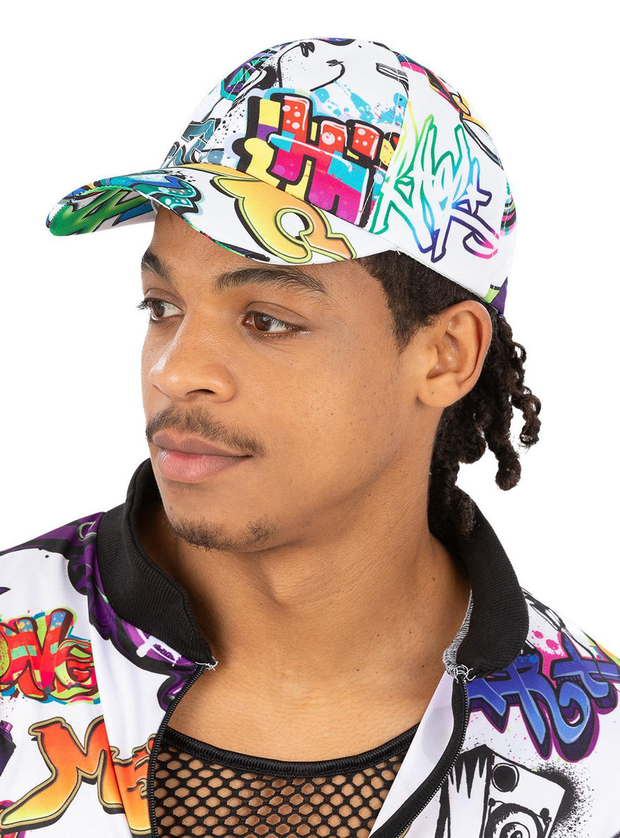 Mens 1990s Graffiti print peaked costume hat - Main image
