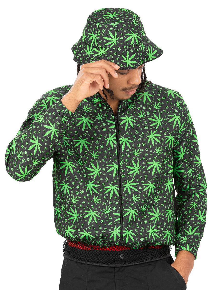 Mens 90s rapper Marijuana leaf costume jacket - Main image