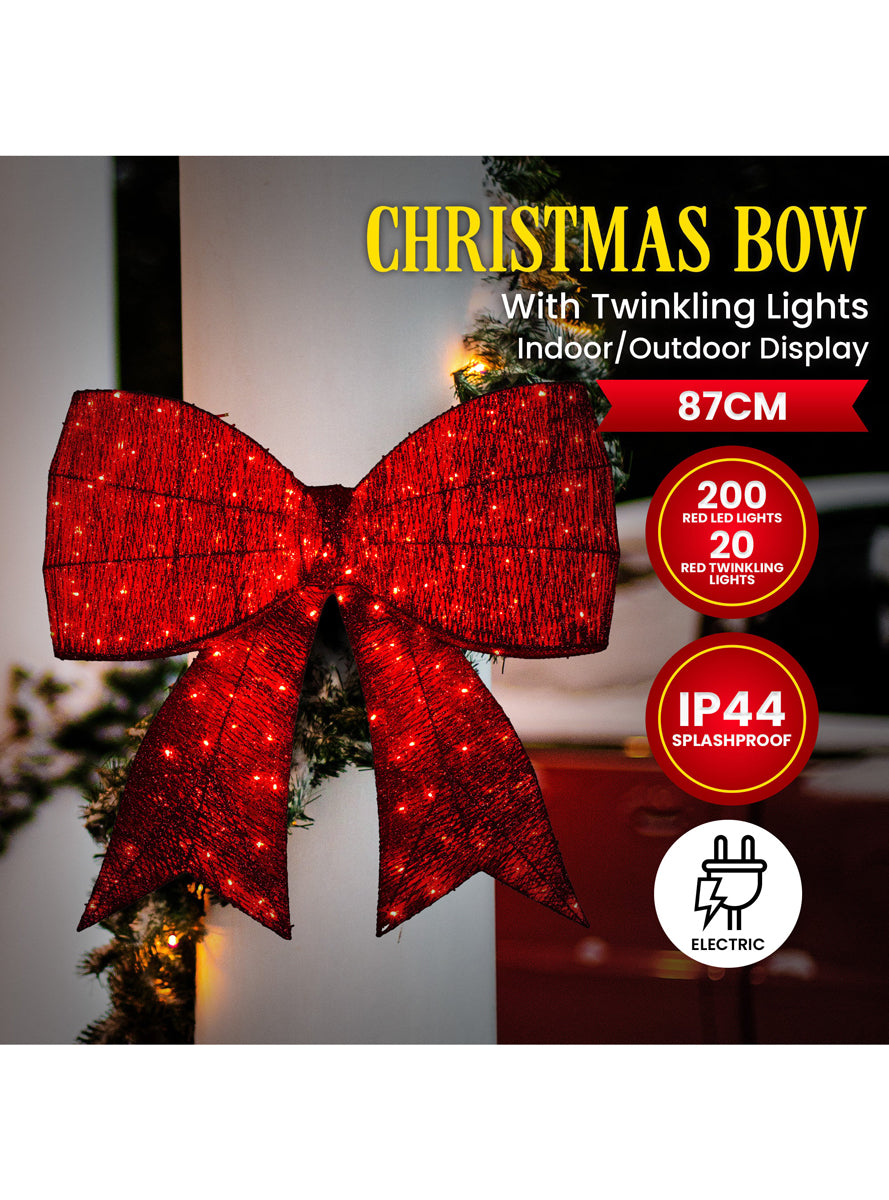 91cm Oversized Red Bow with Lights Christmas Decoration - Info Image 1