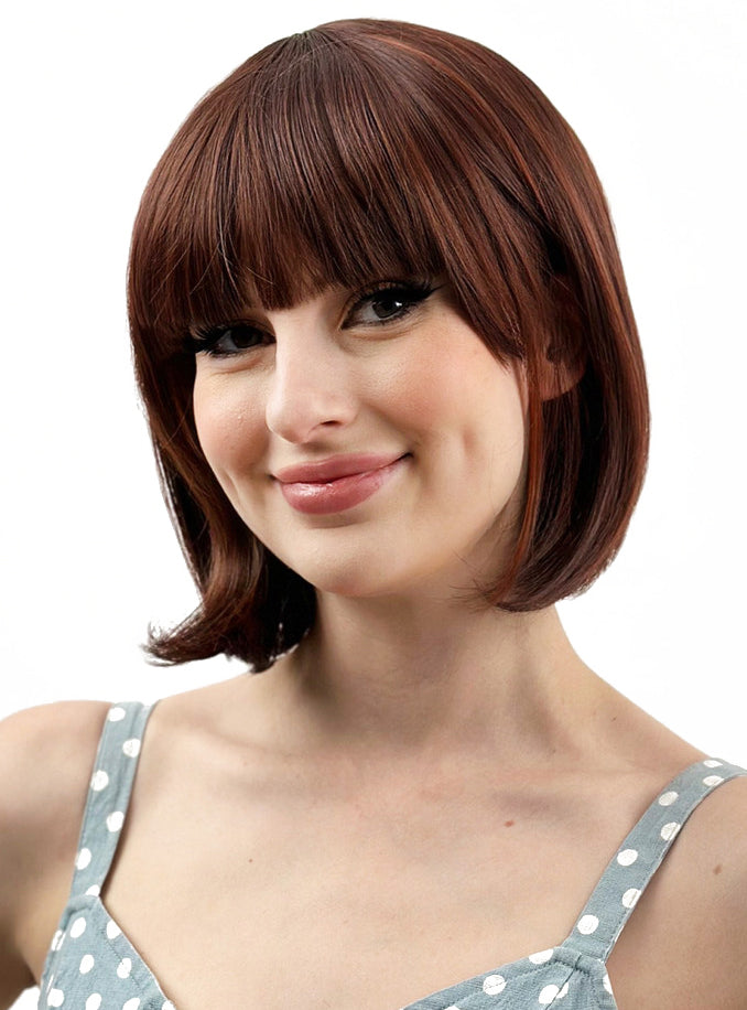 Ally Short Auburn Bob Heat Resistant Wig with Fringe - Main Image
