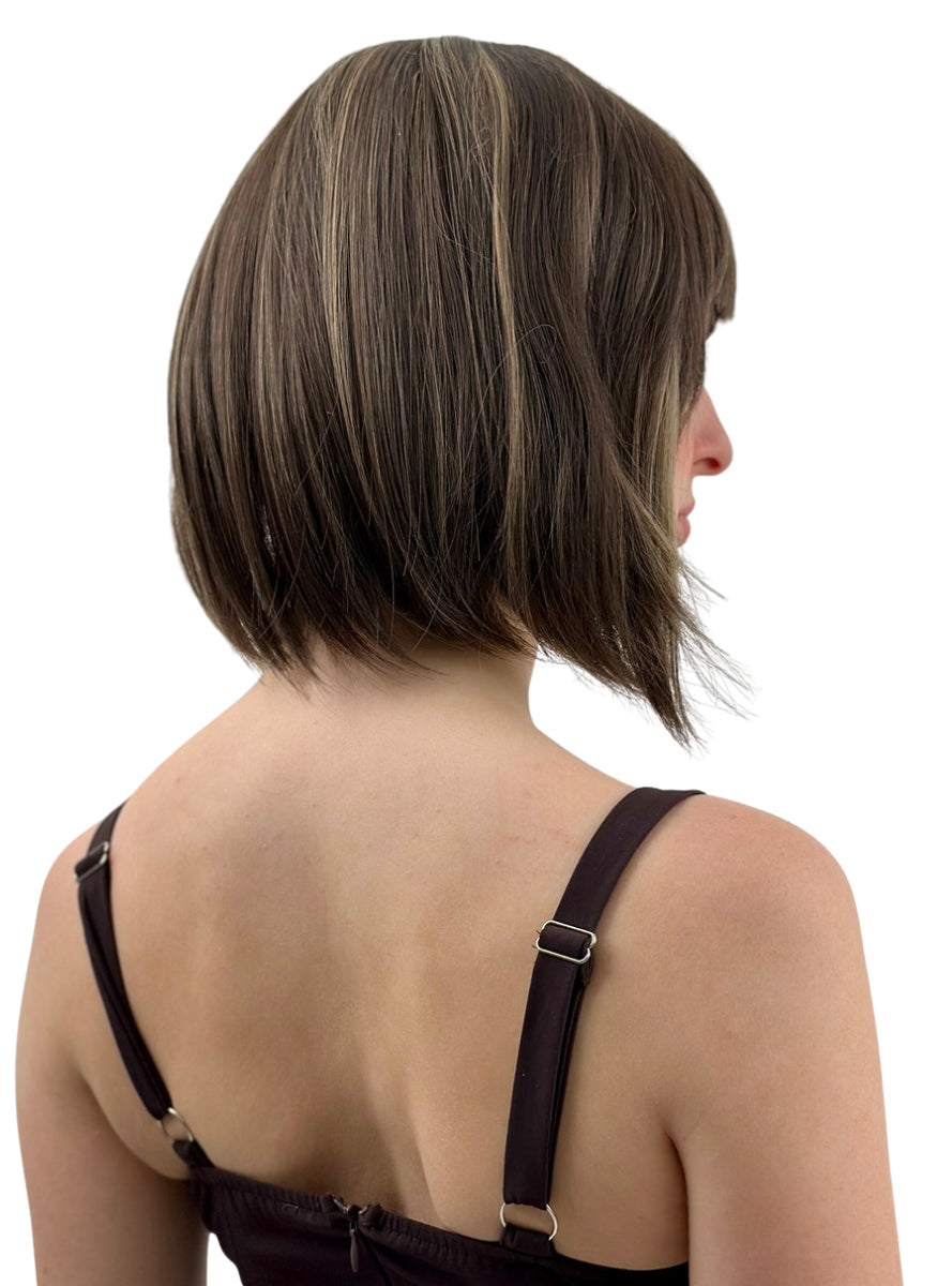 Ally Short Brown Bob Heat Resistant Wig with Fringe - Back Image