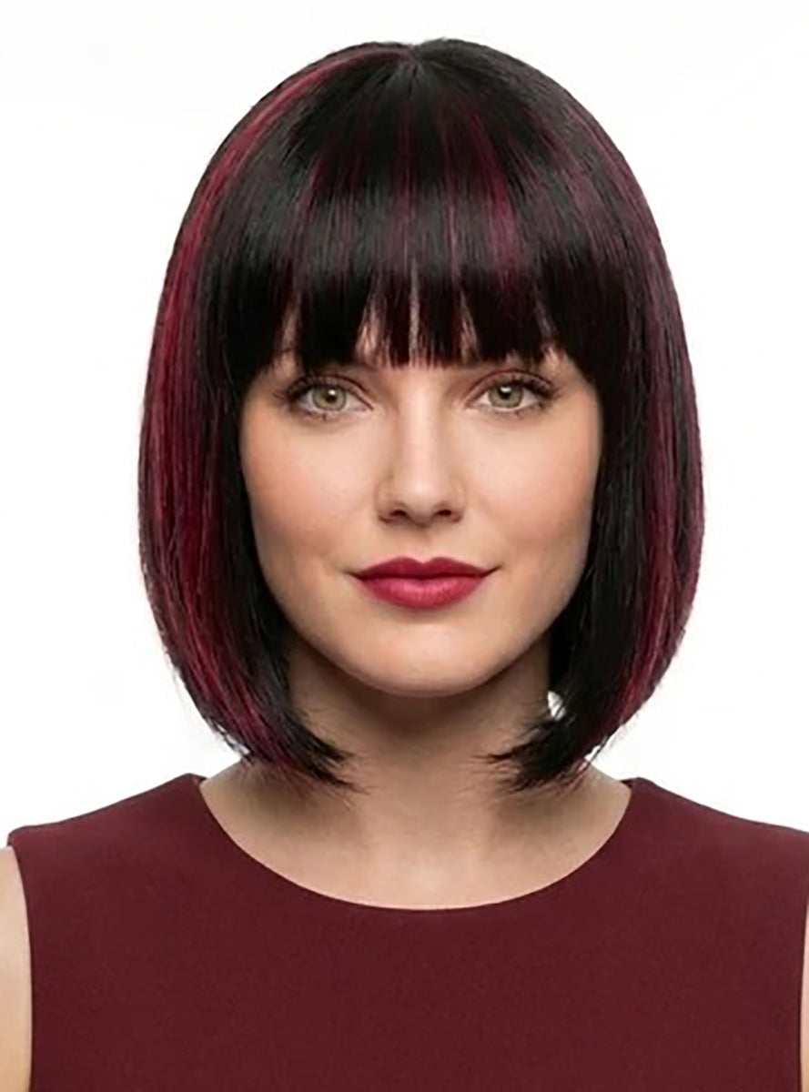 Ally Womens Heat Resistant Red and Black Bob with Fringe