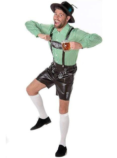 Alpine Oktoberfest Mens Green Lederhosen Costume - Main Image