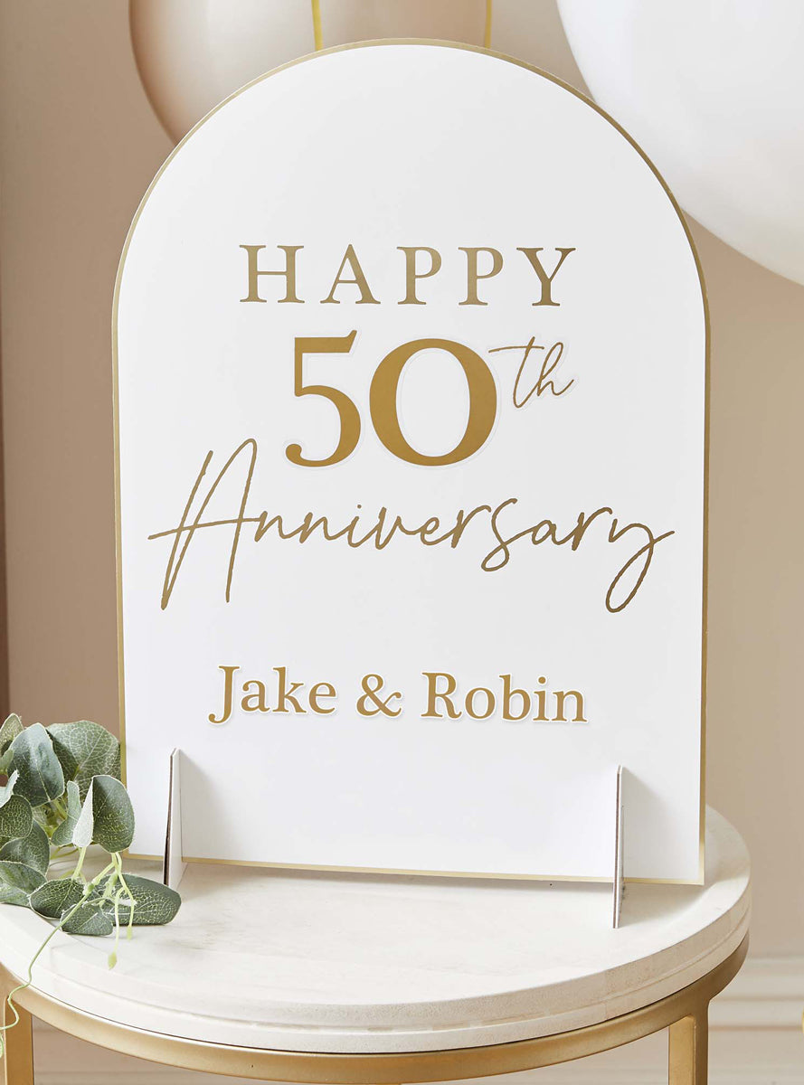 Anniversary White And Gold 45cm Customisable Table Sign — Lifestyle Image