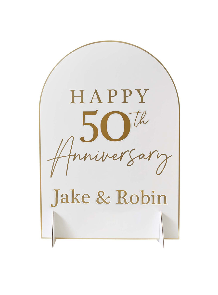 Anniversary White And Gold 45cm Customisable Table Sign — Main Image