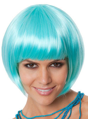 Aqua Blue Party Bob Womens Costume Wig with Fringe - Main Image