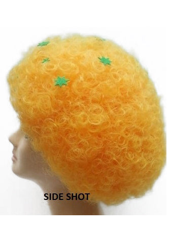 Adults Green And Gold Aussie Afro Wig With Stars Side Image 1